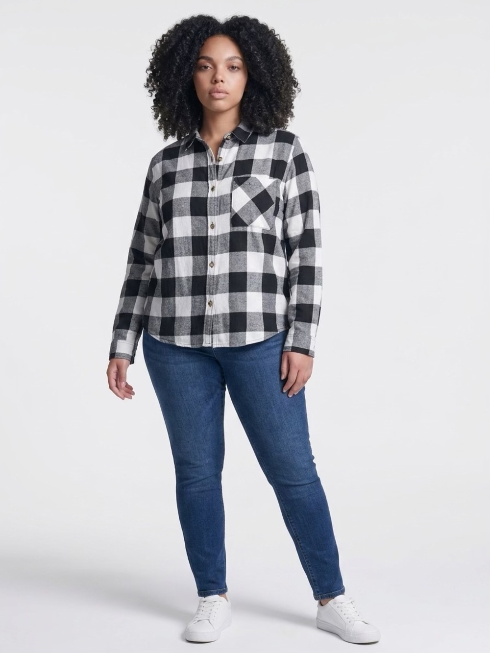Rue21 Black and White Buffalo Check Button-Up Blouse